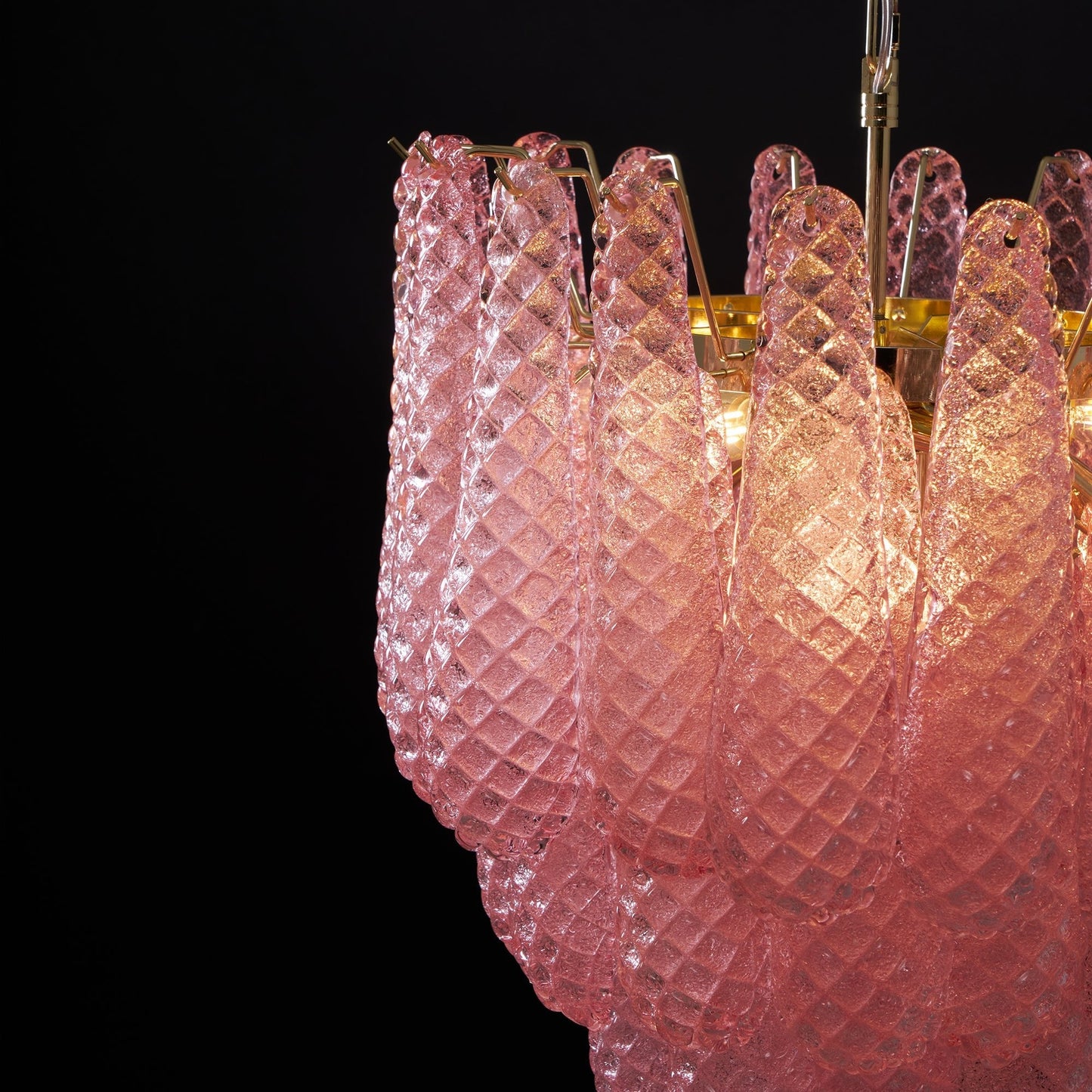 Elegant Pink Glass Droplet Chandelier - Adjustable Height, Modern Desi