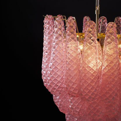 Elegant Pink Glass Droplet Chandelier - Adjustable Height, Modern Desi