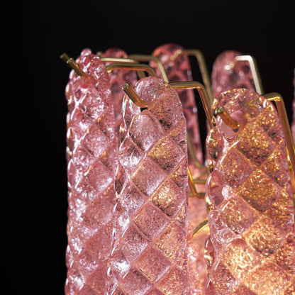 Elegant Pink Glass Droplet Chandelier - Adjustable Height, Modern Desi