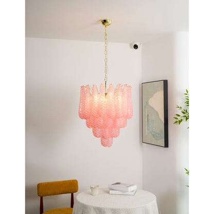 Elegant Pink Glass Droplet Chandelier - Adjustable Height, Modern Desi