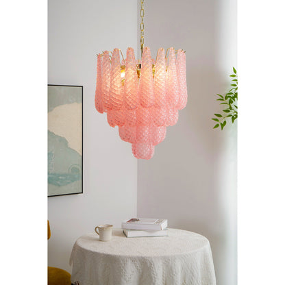 Elegant Pink Glass Droplet Chandelier - Adjustable Height, Modern Desi