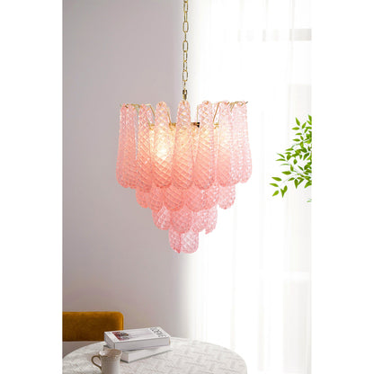 Elegant Pink Glass Droplet Chandelier - Adjustable Height, Modern Desi