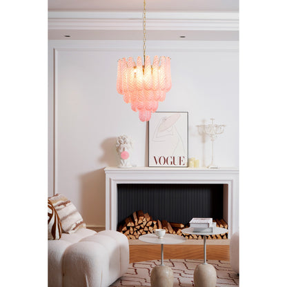 Elegant Pink Glass Droplet Chandelier - Adjustable Height, Modern Desi
