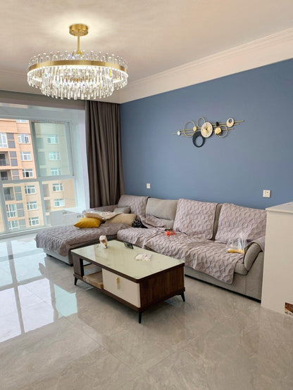 Elegant Drum Glass Chandelier with Adjustable Height & LED Compatibili