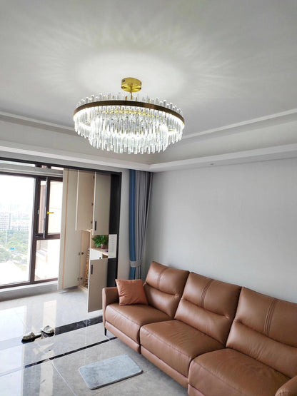 Elegant Drum Glass Chandelier with Adjustable Height & LED Compatibili