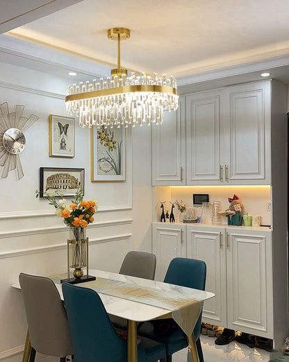 Elegant Drum Glass Chandelier with Adjustable Height & LED Compatibili