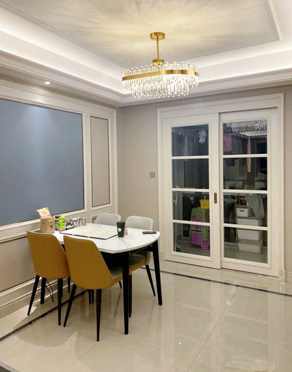 Elegant Drum Glass Chandelier with Adjustable Height & LED Compatibili