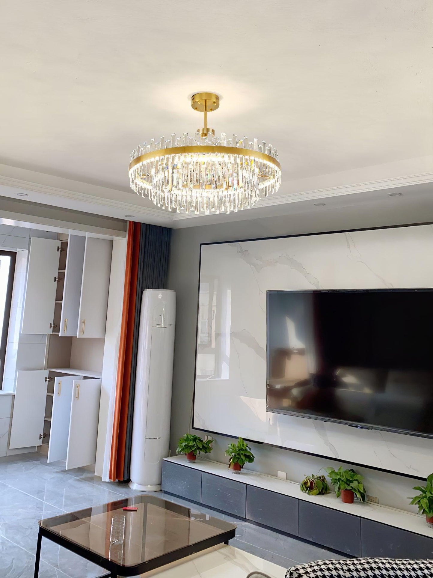 Elegant Drum Glass Chandelier with Adjustable Height & LED Compatibili