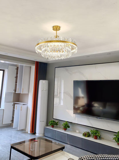 Elegant Drum Glass Chandelier with Adjustable Height & LED Compatibili