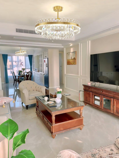 Elegant Drum Glass Chandelier with Adjustable Height & LED Compatibili