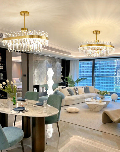 Elegant Drum Glass Chandelier with Adjustable Height & LED Compatibili
