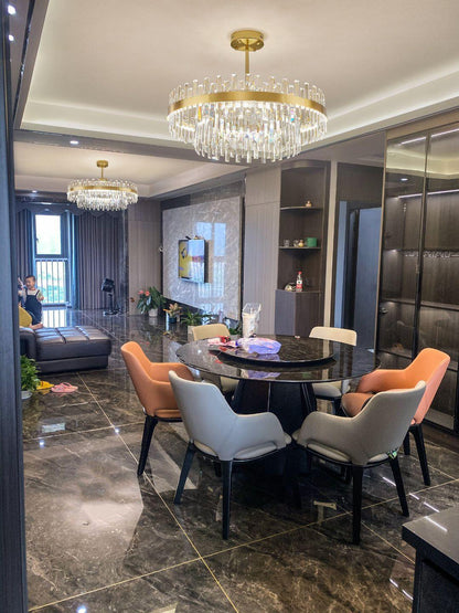 Elegant Drum Glass Chandelier with Adjustable Height & LED Compatibili