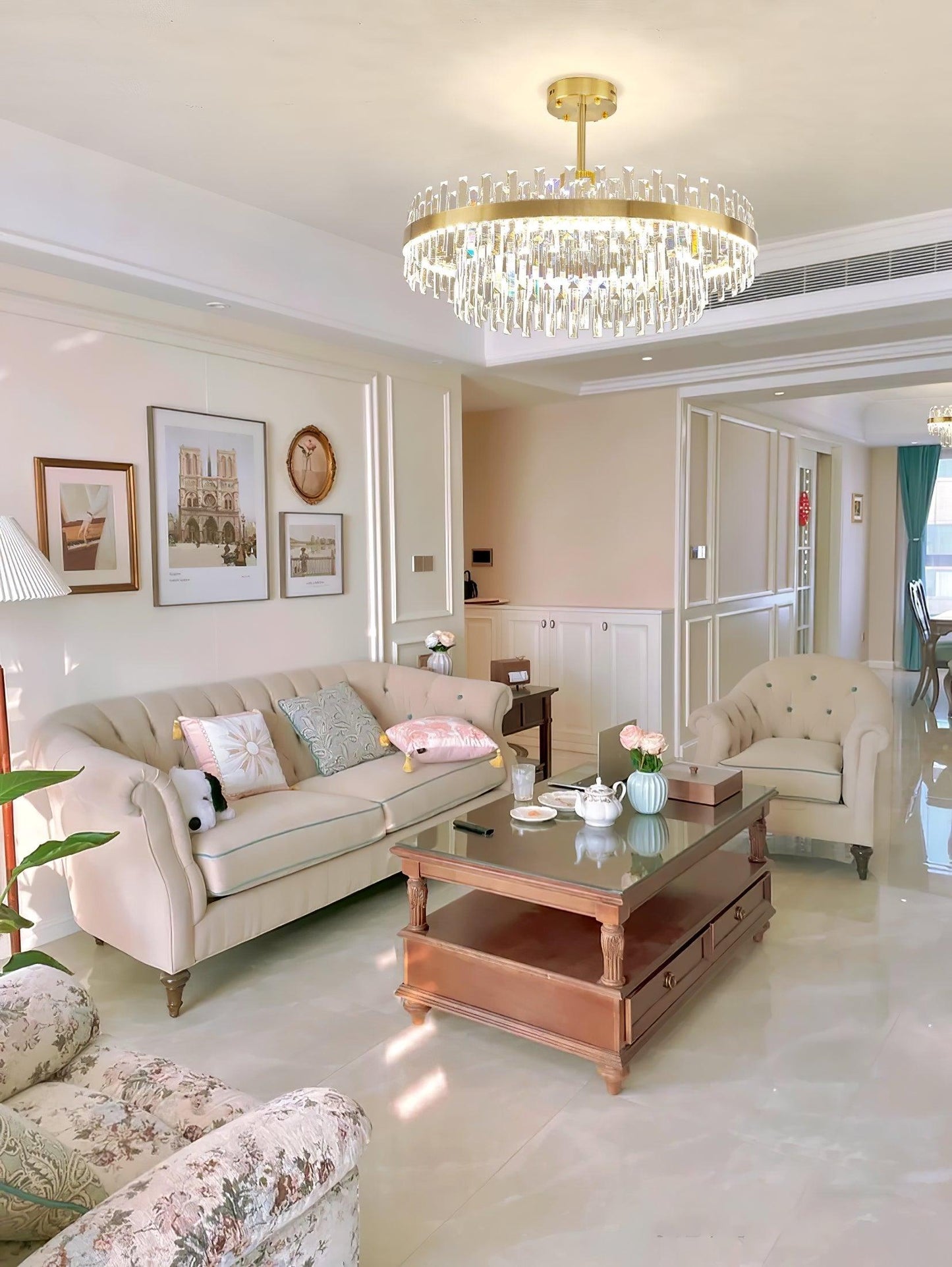 Elegant Drum Glass Chandelier with Adjustable Height & LED Compatibili