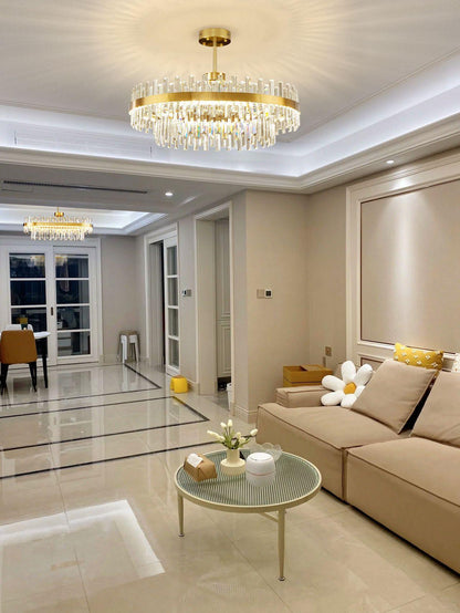 Elegant Drum Glass Chandelier with Adjustable Height & LED Compatibili