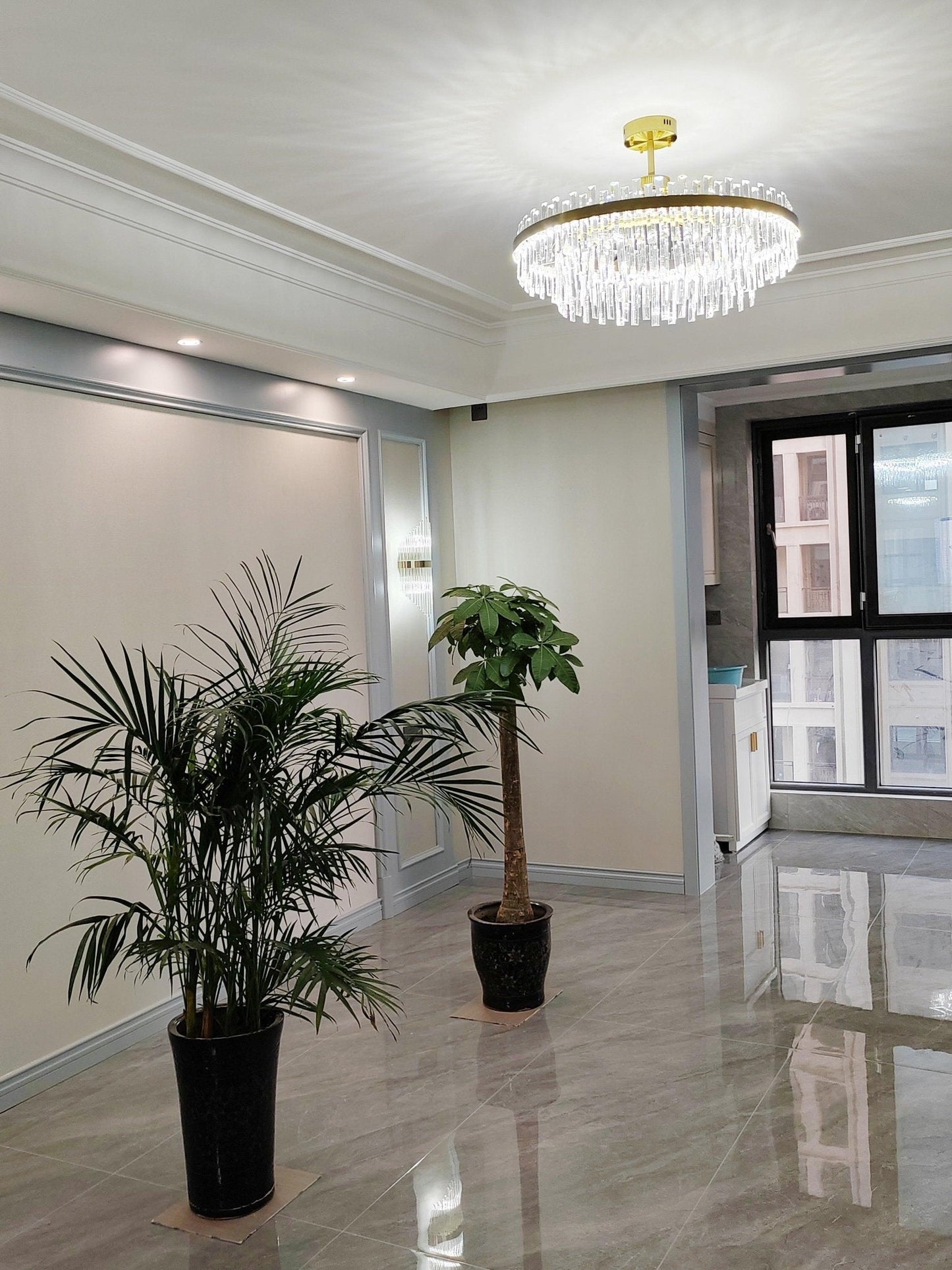 Elegant Drum Glass Chandelier with Adjustable Height & LED Compatibili