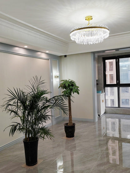 Elegant Drum Glass Chandelier with Adjustable Height & LED Compatibili