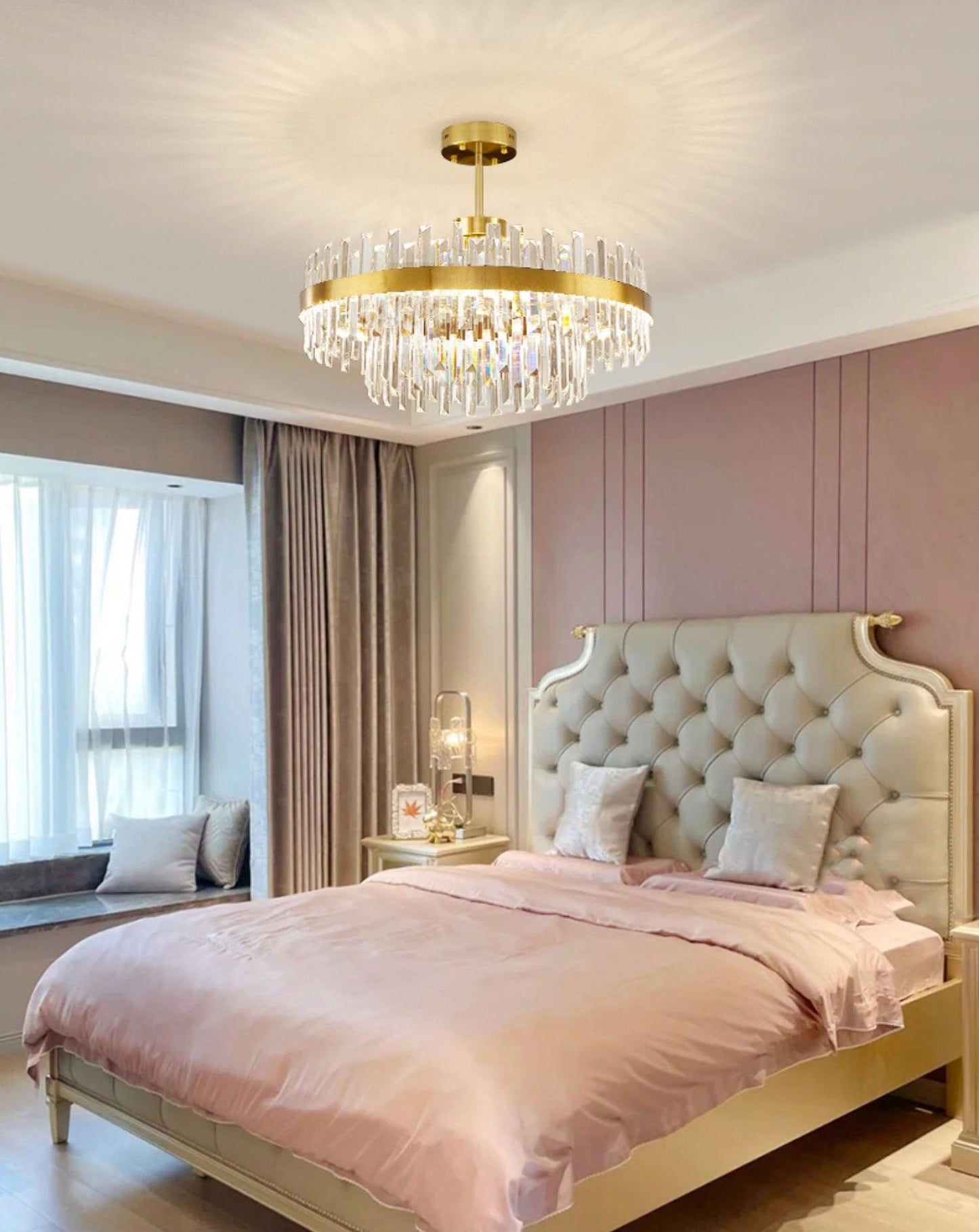 Elegant Drum Glass Chandelier with Adjustable Height & LED Compatibili