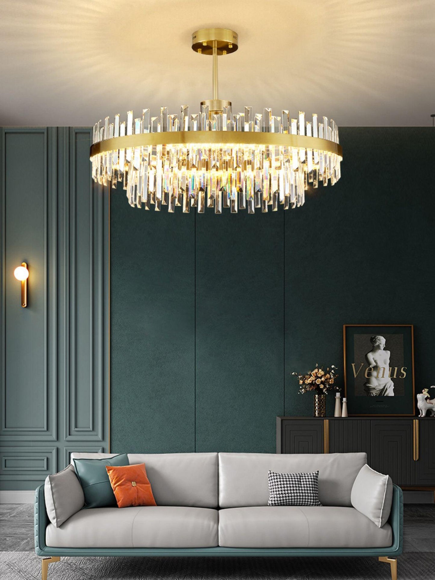 Elegant Drum Glass Chandelier with Adjustable Height & LED Compatibili