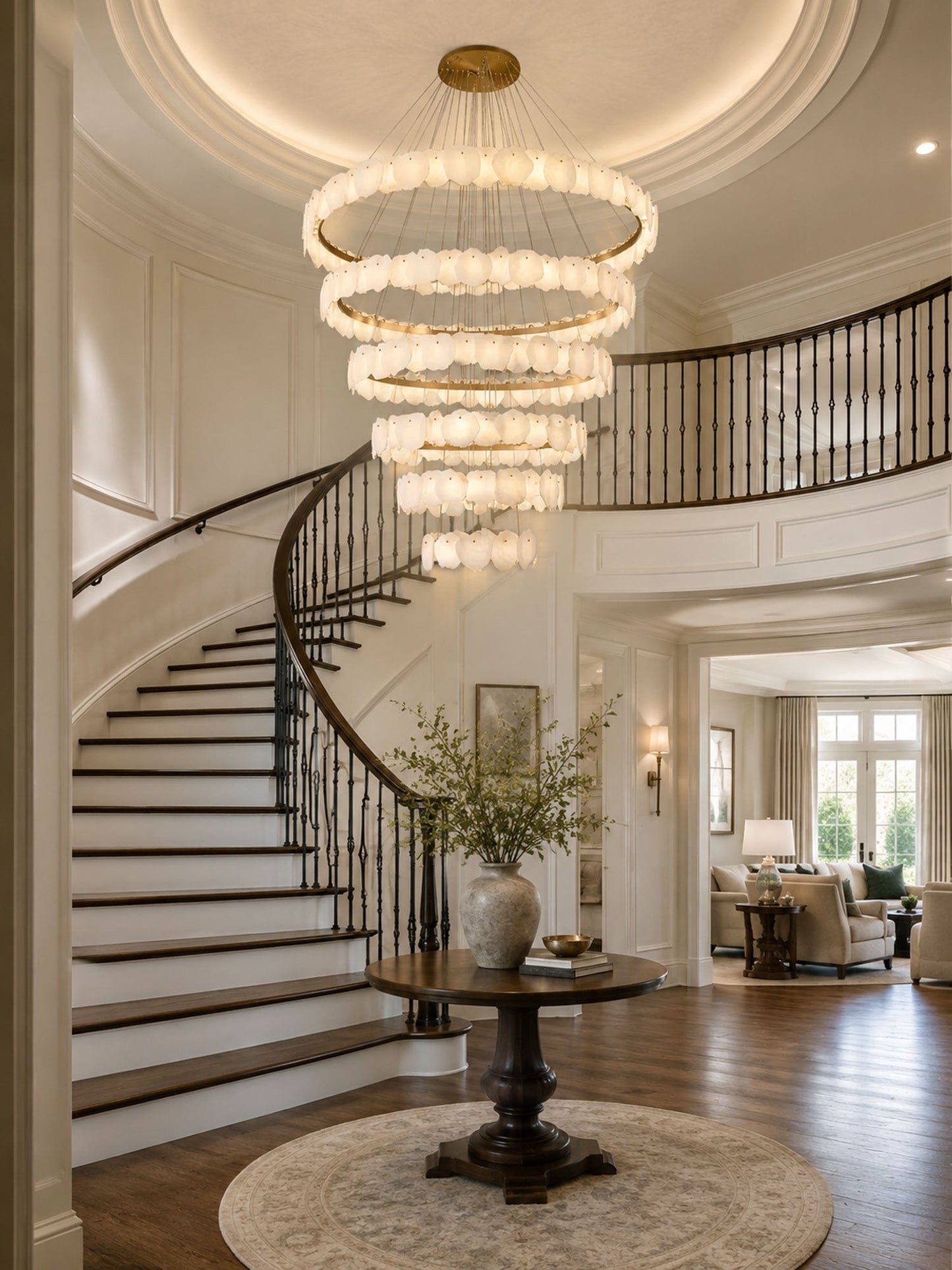 Ecliptica Spiral Alabaster Chandelier - Elegant Design & Dimmable Ligh