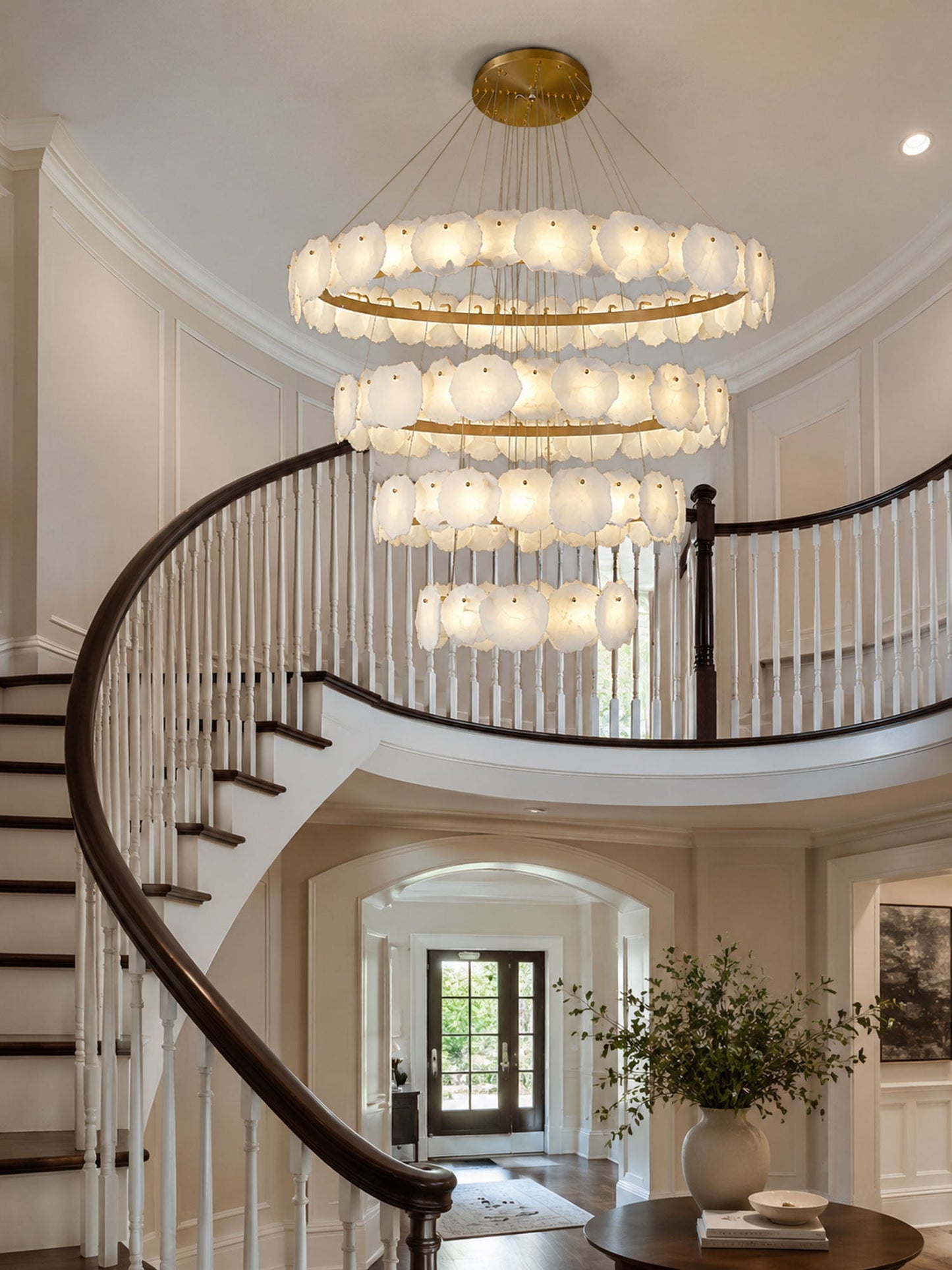 Ecliptica Spiral Alabaster Chandelier - Elegant Design & Dimmable Ligh