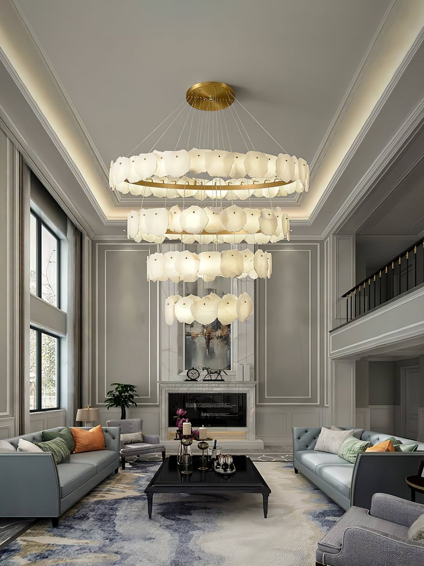 Ecliptica Spiral Alabaster Chandelier - Elegant Design & Dimmable Ligh