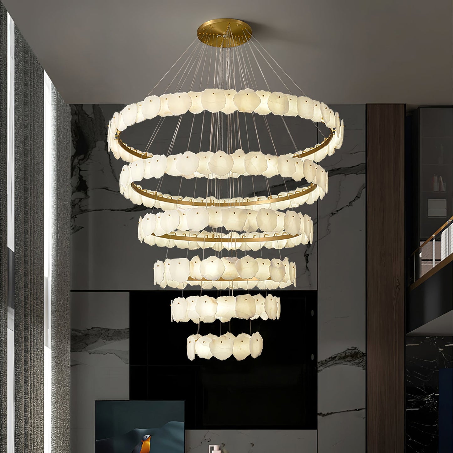 Ecliptica Spiral Alabaster Chandelier - Elegant Design & Dimmable Ligh