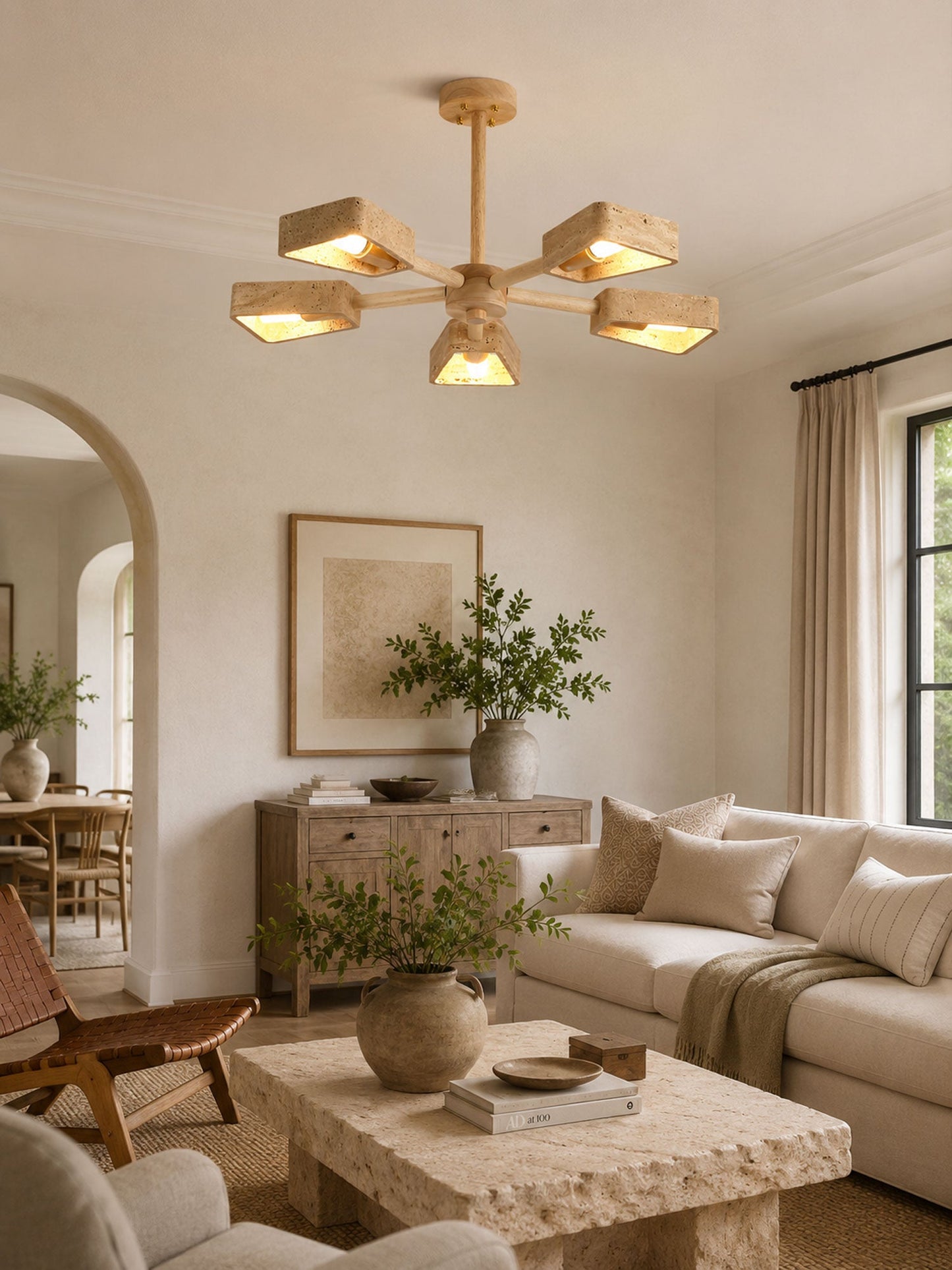 Elementa Travertone Chandelier - Modern Design, Adjustable Height, LED