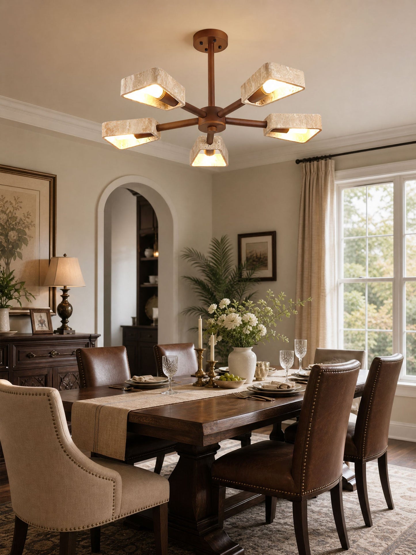 Elementa Travertone Chandelier - Modern Design, Adjustable Height, LED