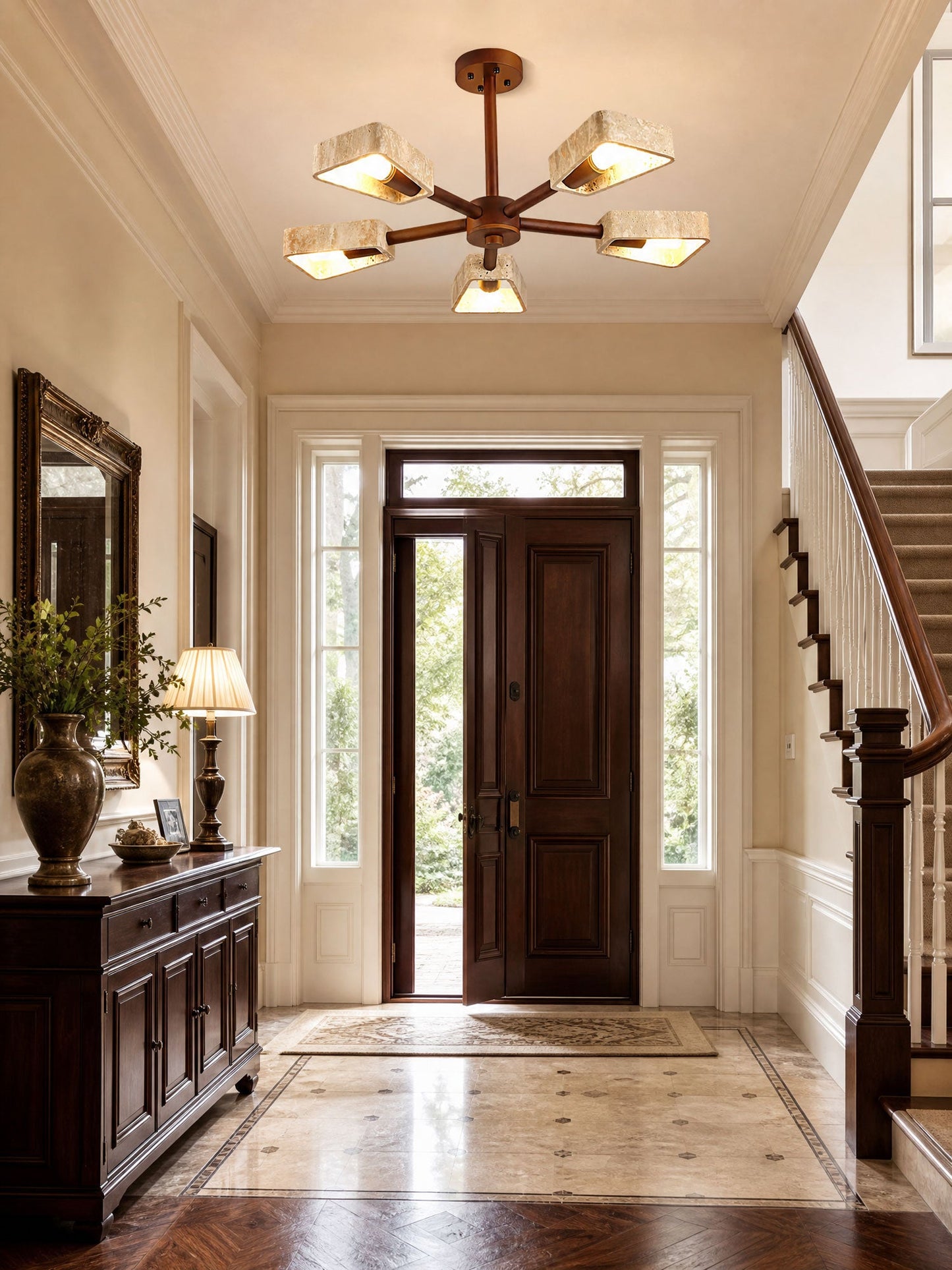 Elementa Travertone Chandelier - Modern Design, Adjustable Height, LED