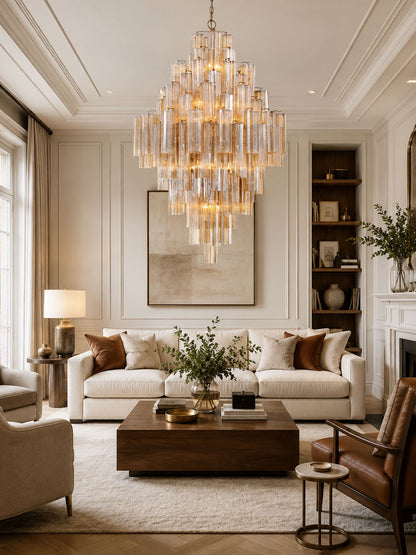 Eloria Glass Diamond Chandelier - Crystal Accents, Adjustable Height