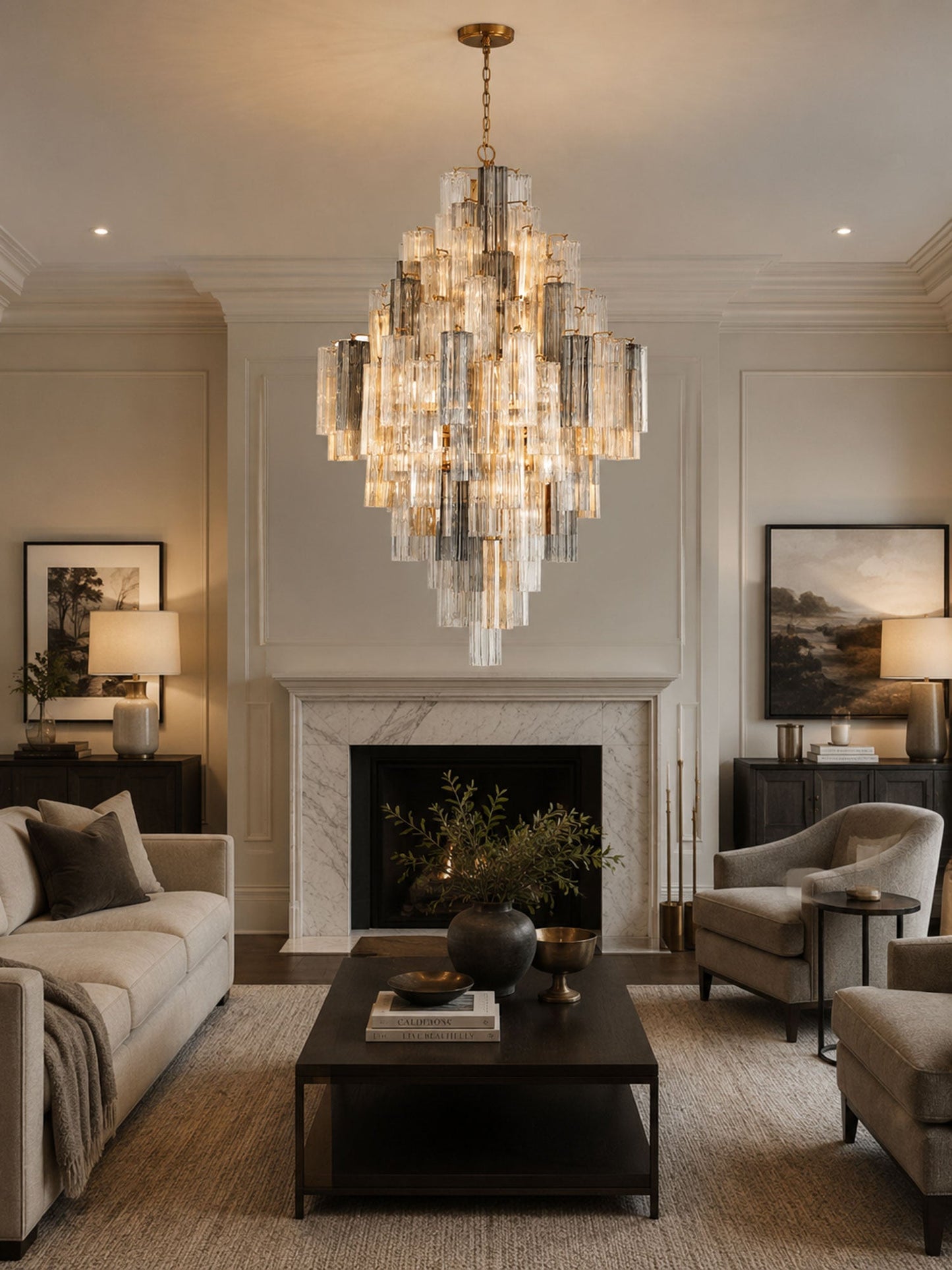 Eloria Glass Diamond Chandelier - Crystal Accents, Adjustable Height