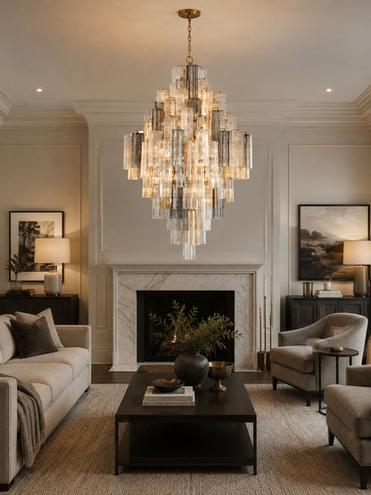 Eloria Glass Diamond Chandelier - Crystal Accents, Adjustable Height