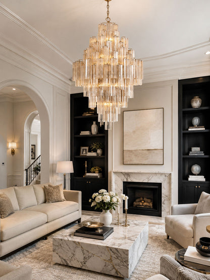 Eloria Glass Diamond Chandelier - Crystal Accents, Adjustable Height