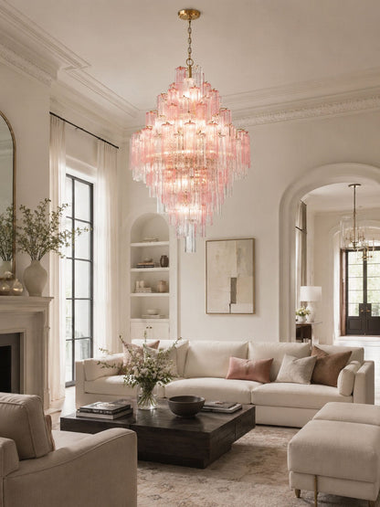 Eloria Glass Diamond Chandelier - Crystal Accents, Adjustable Height