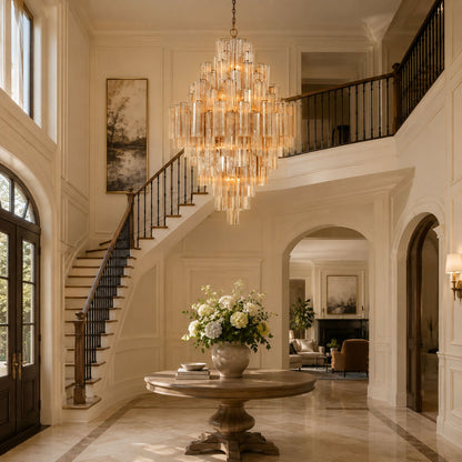 Eloria Glass Diamond Chandelier - Crystal Accents, Adjustable Height