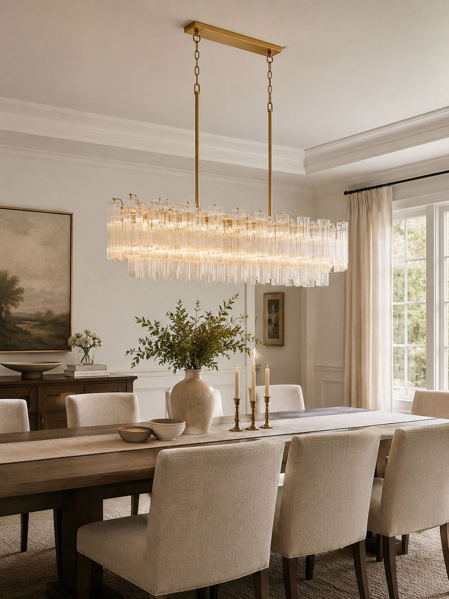 Eloria Modern Glass Linear Chandelier with Adjustable Height & LED Lig