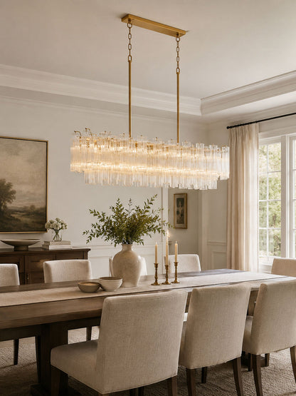 Eloria Modern Glass Linear Chandelier with Adjustable Height & LED Lig