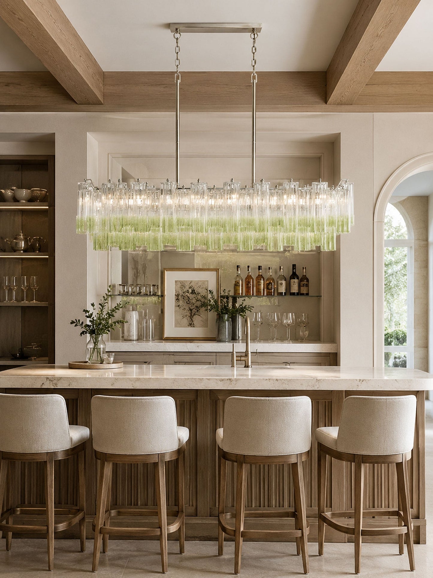 Eloria Modern Glass Linear Chandelier with Adjustable Height & LED Lig