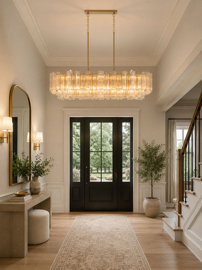Eloria Modern Glass Linear Chandelier with Adjustable Height & LED Lig