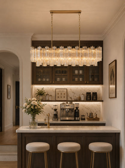 Eloria Modern Glass Linear Chandelier with Adjustable Height & LED Lig