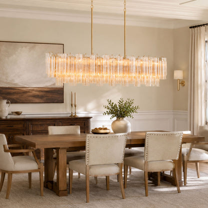 Eloria Modern Glass Linear Chandelier with Adjustable Height & LED Lig