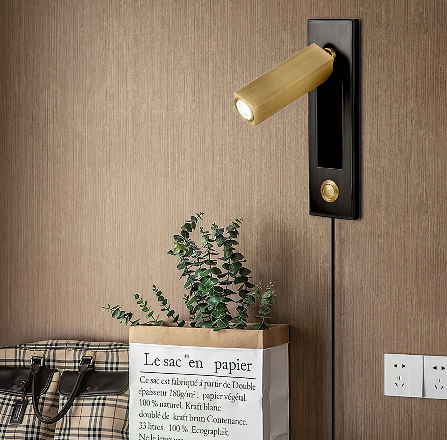 Embedded Bedside Plug-in Sconce with Dimmable Light & USB Charging