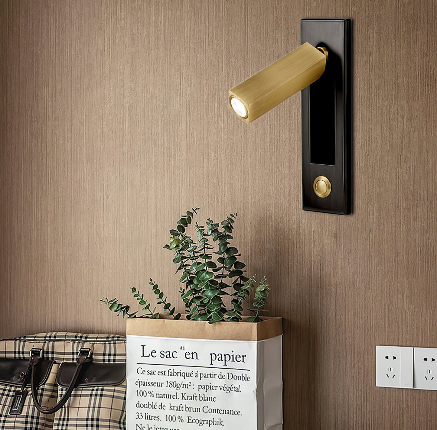 Embedded Bedside Plug-in Sconce with Dimmable Light & USB Charging