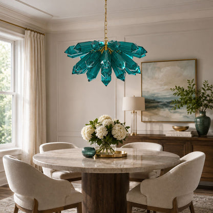Emerald Crystal Chandelier - Elegant Lighting with Adjustable Height &