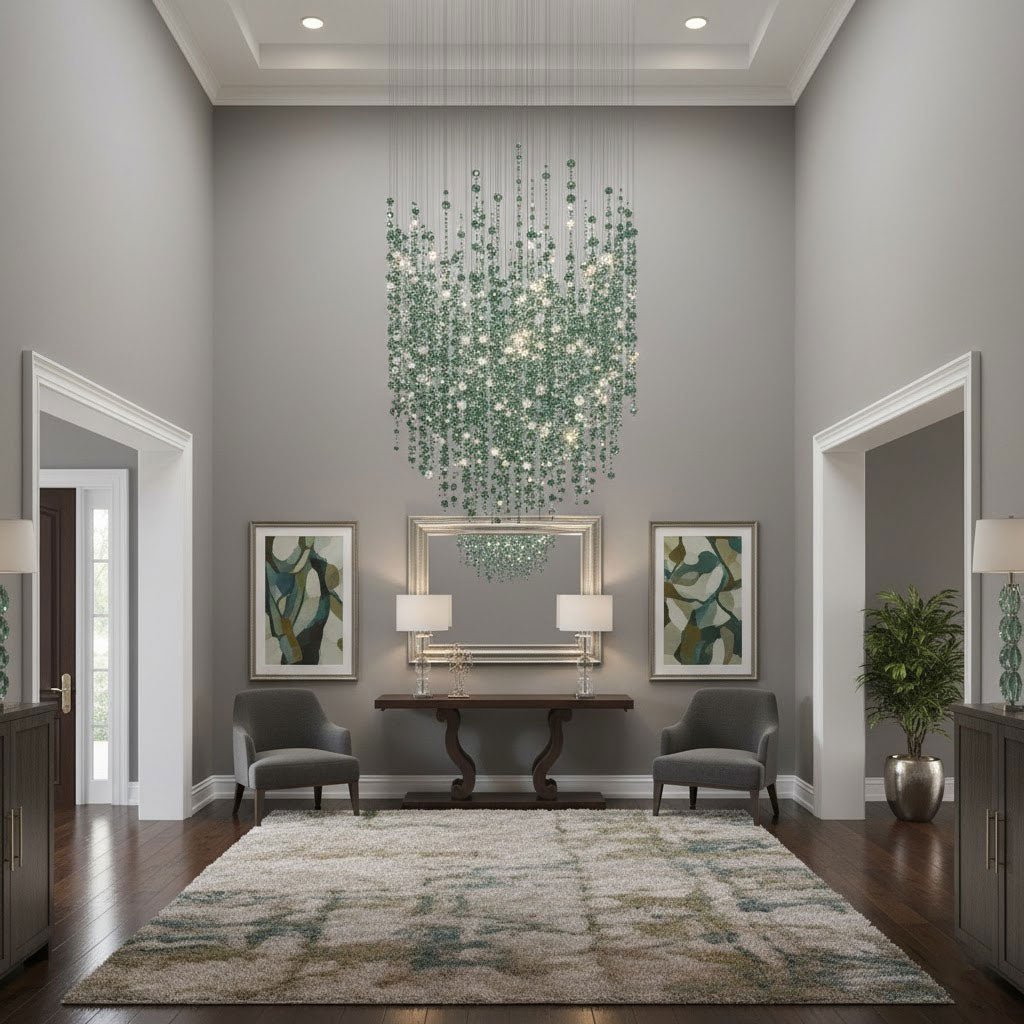 Emerald Rainfall Crystal Chandelier - Customizable, Elegant Lighting D