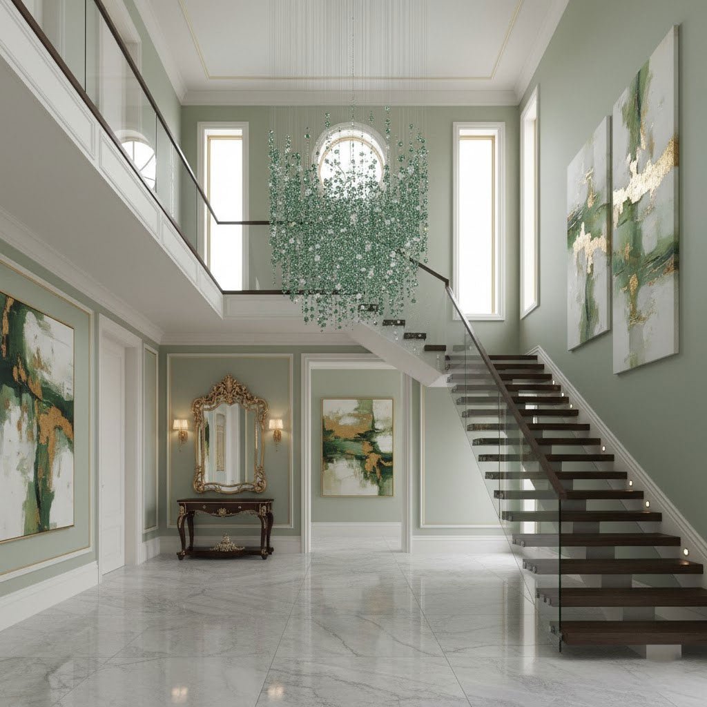 Emerald Rainfall Crystal Chandelier - Customizable, Elegant Lighting D