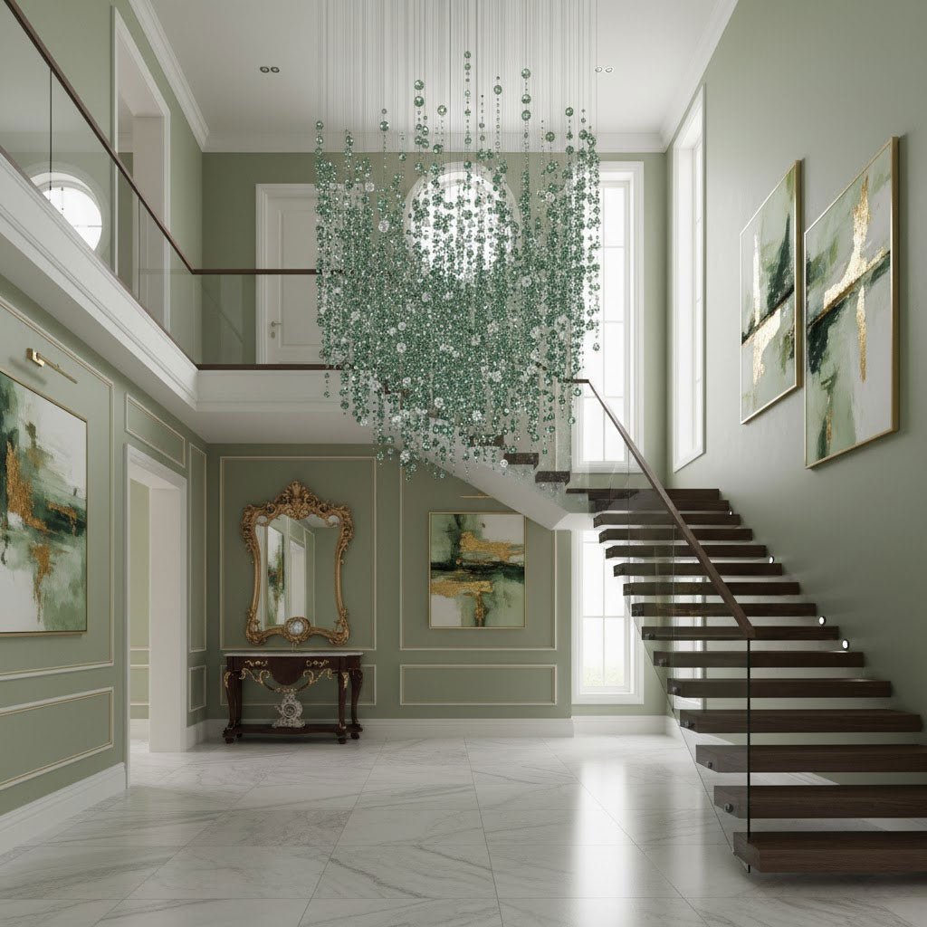 Emerald Rainfall Crystal Chandelier - Customizable, Elegant Lighting D