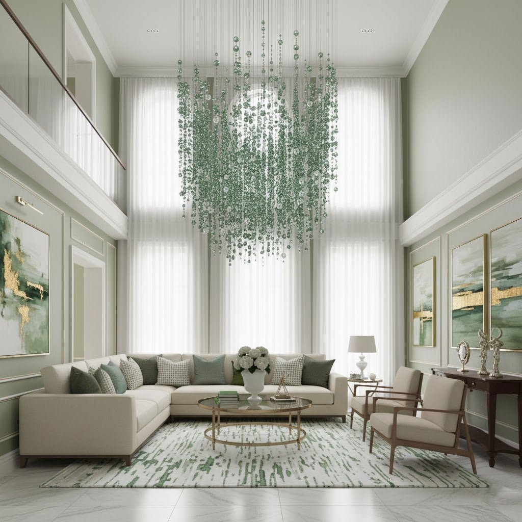 Emerald Rainfall Crystal Chandelier - Customizable, Elegant Lighting D