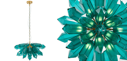 Emerald Crystal Chandelier - Elegant Lighting with Adjustable Height &
