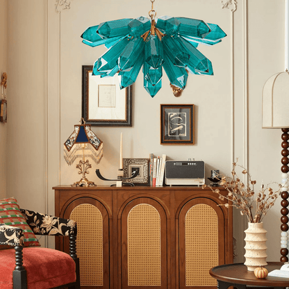 Emerald Crystal Chandelier - Elegant Lighting with Adjustable Height &